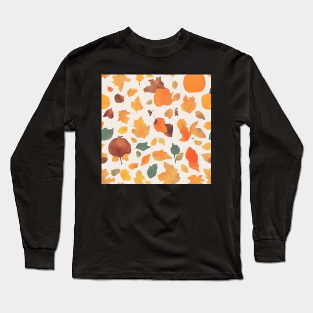 Watercolor Fall Pattern Long Sleeve T-Shirt by coraleeallen